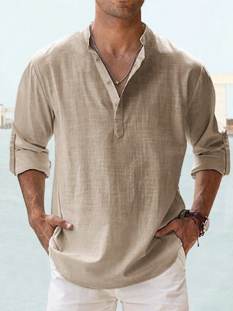 Beau | Men's Breathable Button-Up Shirt, Smart Tailored Shirt | The Shrader Sisters | Khaki