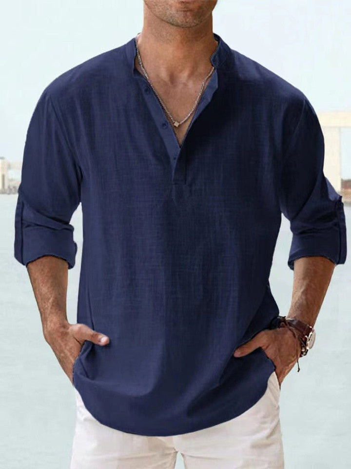 Beau | Men's Breathable Button-Up Shirt, Smart Tailored Shirt | The Shrader Sisters | Navy Blue