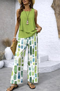 Bec | Women's Sleeveless Fluid Two-Piece Set, Wide-Leg Printed Lounge Set | The Shrader Sisters