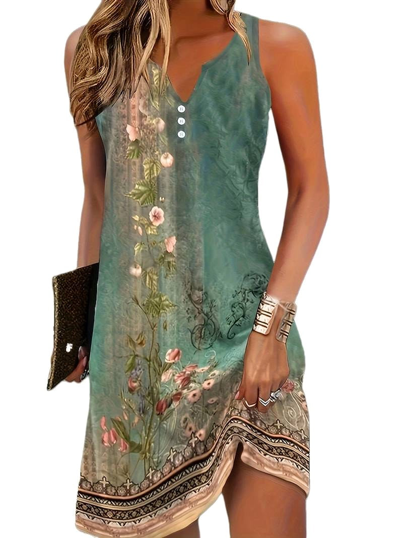 Belinda | Women's Floral Mini Dress with V-Neckline, Sleeveless Summer Dress | The Shrader Sisters | Groente