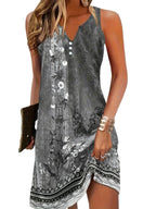 Belinda | Women's Floral Mini Dress with V-Neckline, Sleeveless Summer Dress | The Shrader Sisters | Grijs