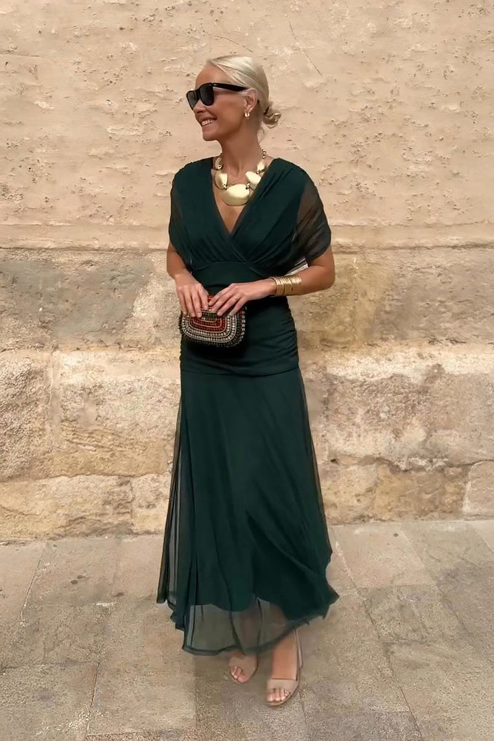 Bella | Women's V-Neck Fantasy Party Maxi Dress - Green