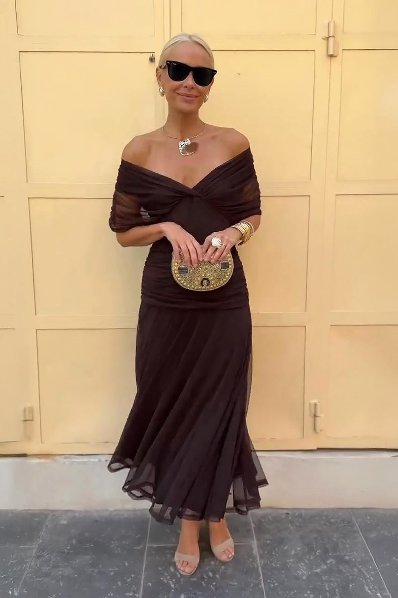 Bella | Women's V-Neck Fantasy Party Maxi Dress - Brown