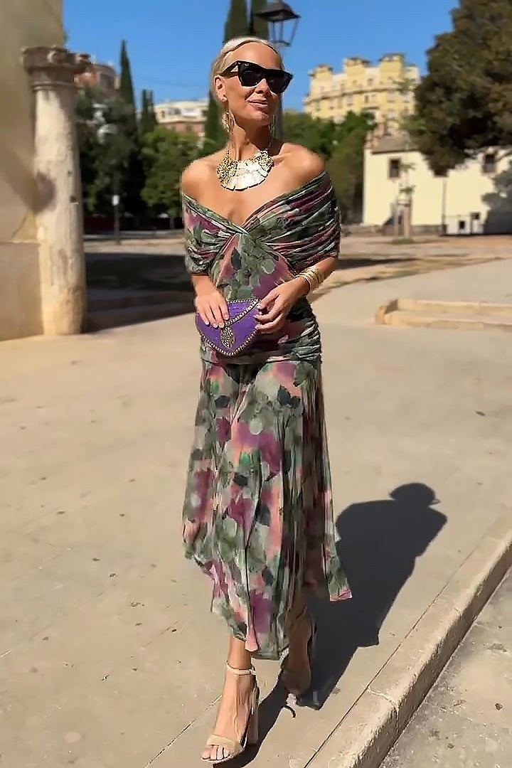 Bella | Women's V-Neck Fantasy Party Maxi Dress - Multicolor