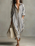 Billie | Women's Striped Shirt Dress, Relaxed Loose-Fit Dress | The Shrader Sisters | Blue