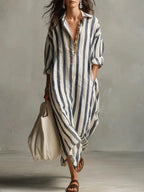 Billie | Women's Striped Shirt Dress, Relaxed Loose-Fit Dress | The Shrader Sisters | Blue