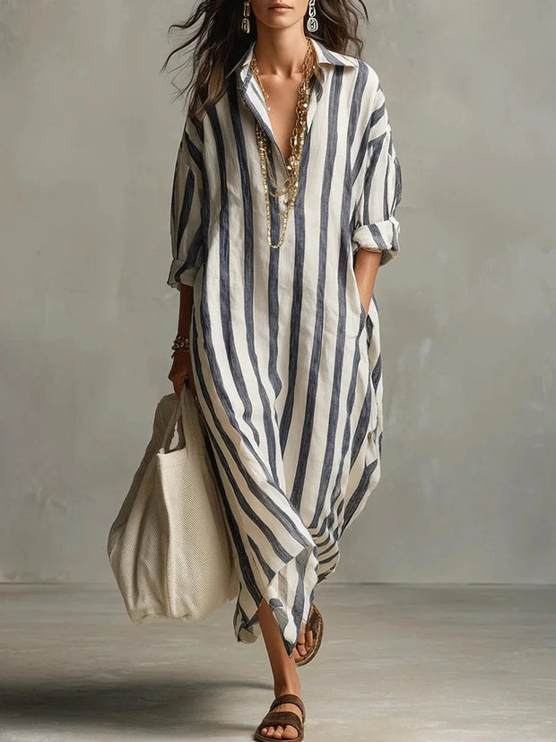 Billie | Women's Striped Shirt Dress, Relaxed Loose-Fit Dress | The Shrader Sisters | Blue