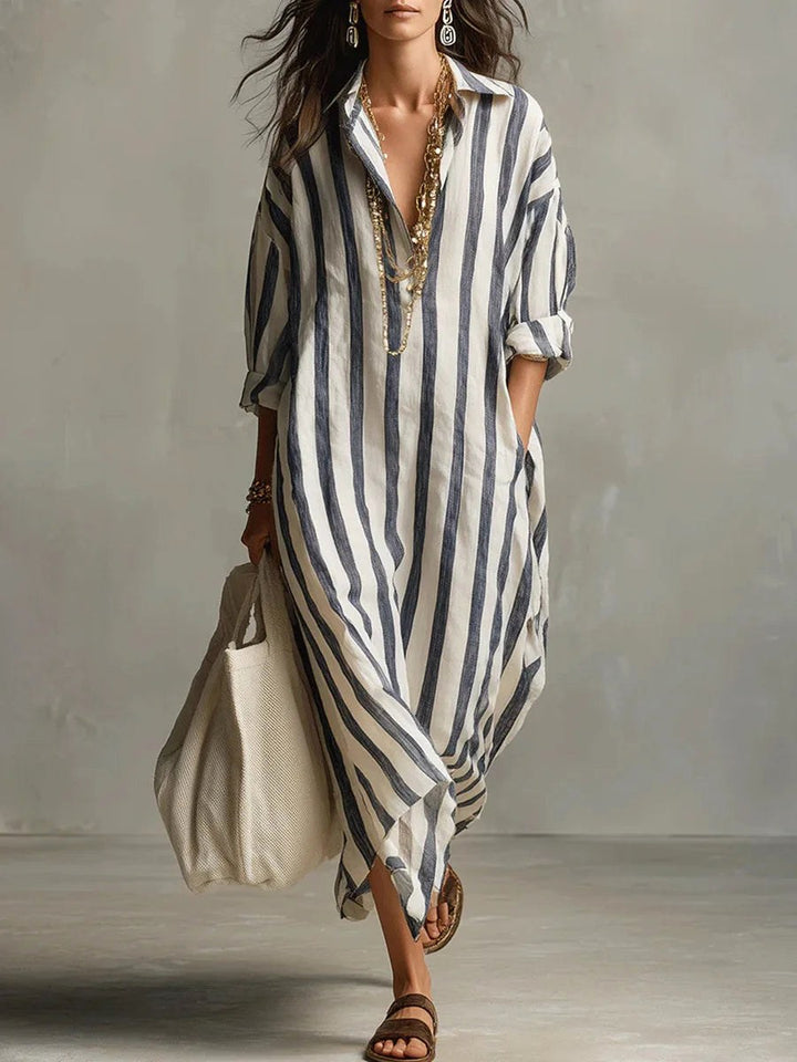 Billie | Women's Striped Shirt Dress, Relaxed Loose-Fit Dress | The Shrader Sisters | Blue