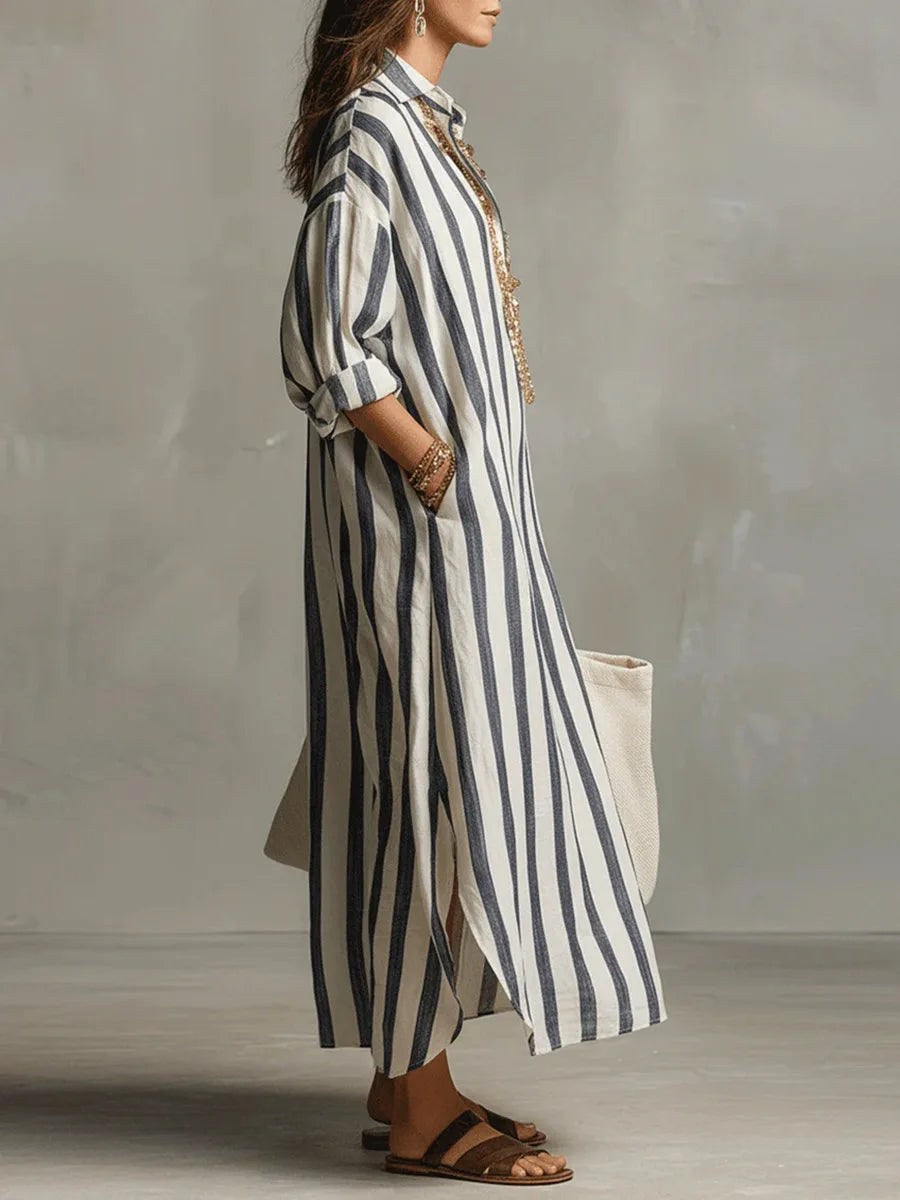 Billie | Women's Striped Shirt Dress, Relaxed Loose-Fit Dress | The Shrader Sisters | Green