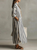Billie | Women's Striped Shirt Dress, Relaxed Loose-Fit Dress | The Shrader Sisters | Green