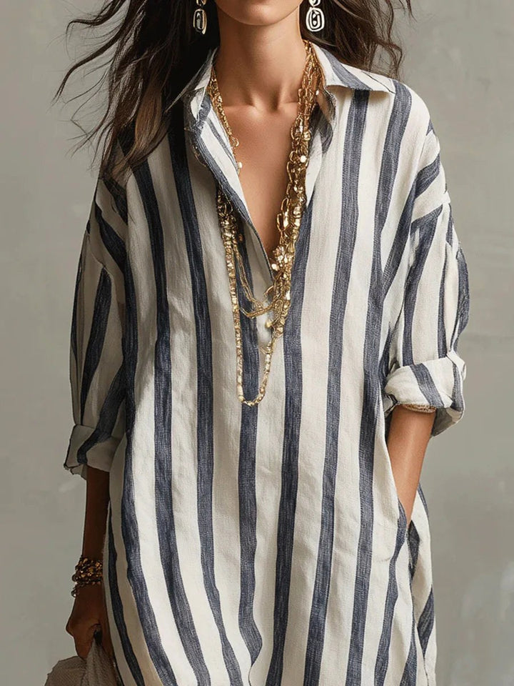 Billie | Women's Striped Shirt Dress, Relaxed Loose-Fit Dress | The Shrader Sisters | Red