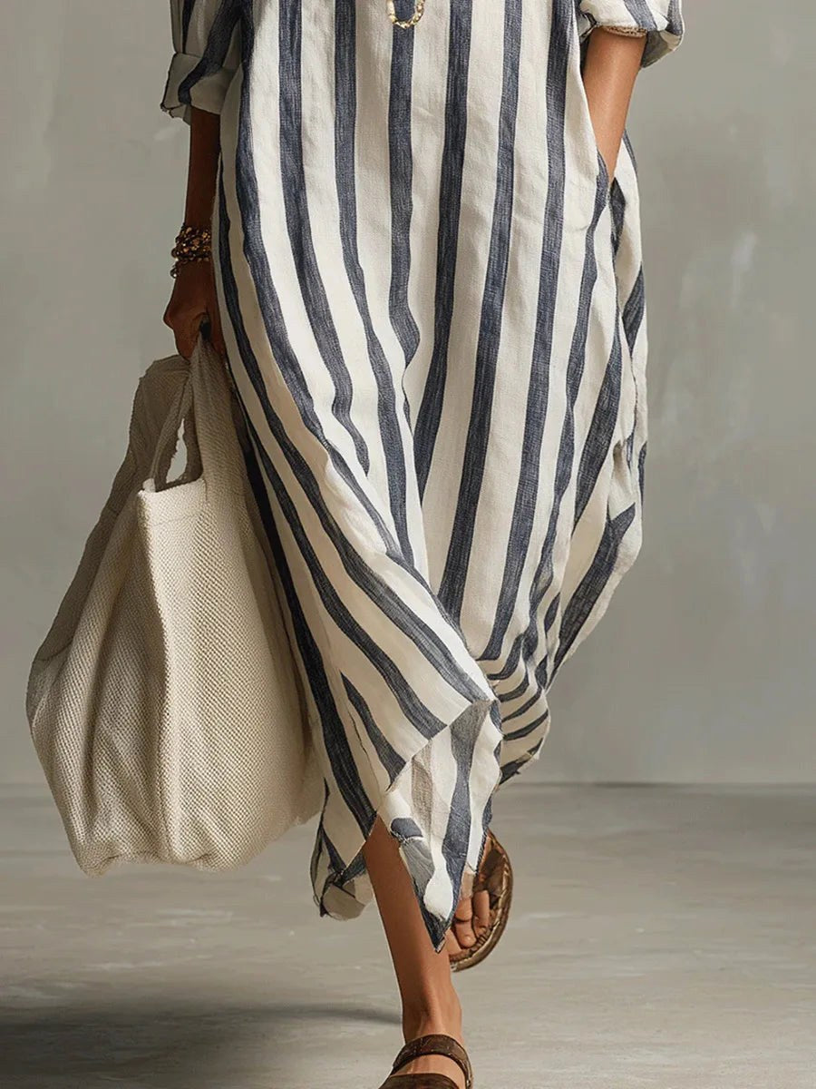 Billie | Women's Striped Shirt Dress, Relaxed Loose-Fit Dress | The Shrader Sisters | Earthy Yellow