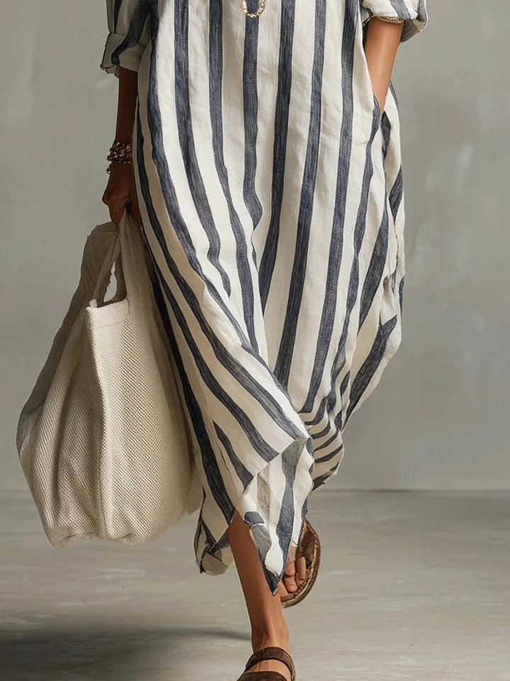 Billie | Women's Striped Shirt Dress, Relaxed Loose-Fit Dress | The Shrader Sisters | Earthy Yellow