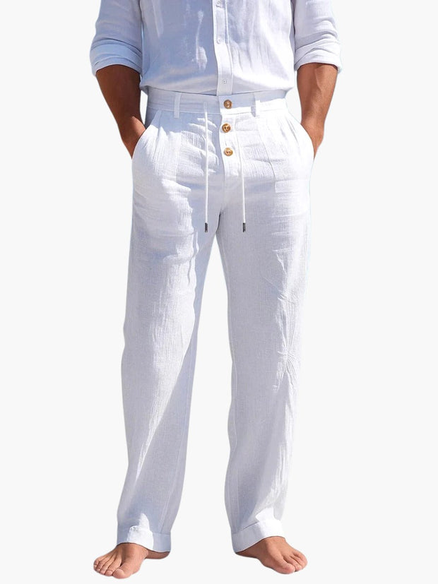 Blake | Men's Breathable Linen Trousers, Relaxed-Fit Summer Trousers | The Shrader Sisters | White