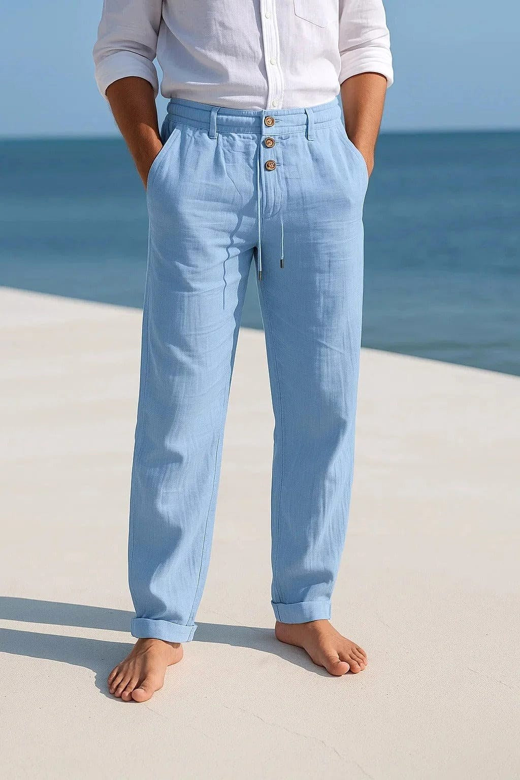 Blake | Men's Breathable Linen Trousers, Relaxed-Fit Summer Trousers | The Shrader Sisters | Army Green
