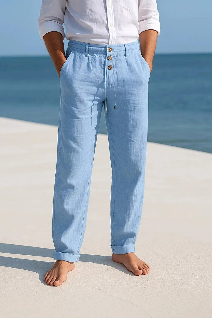 Blake | Men's Breathable Linen Trousers, Relaxed-Fit Summer Trousers | The Shrader Sisters | Army Green