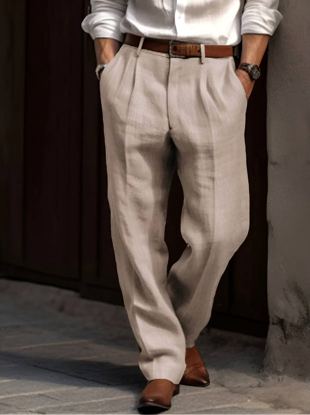 Bodhi | Men's Classic Pleated Trousers, Tailored Dress Trousers | The Shrader Sisters | Beige