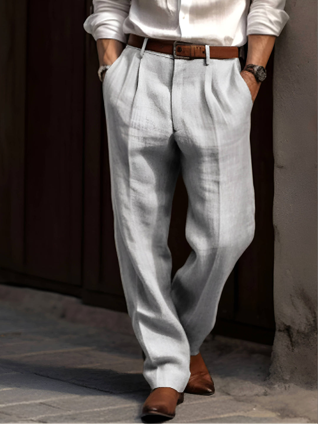 Bodhi | Men's Classic Pleated Trousers, Tailored Dress Trousers | The Shrader Sisters | Gray