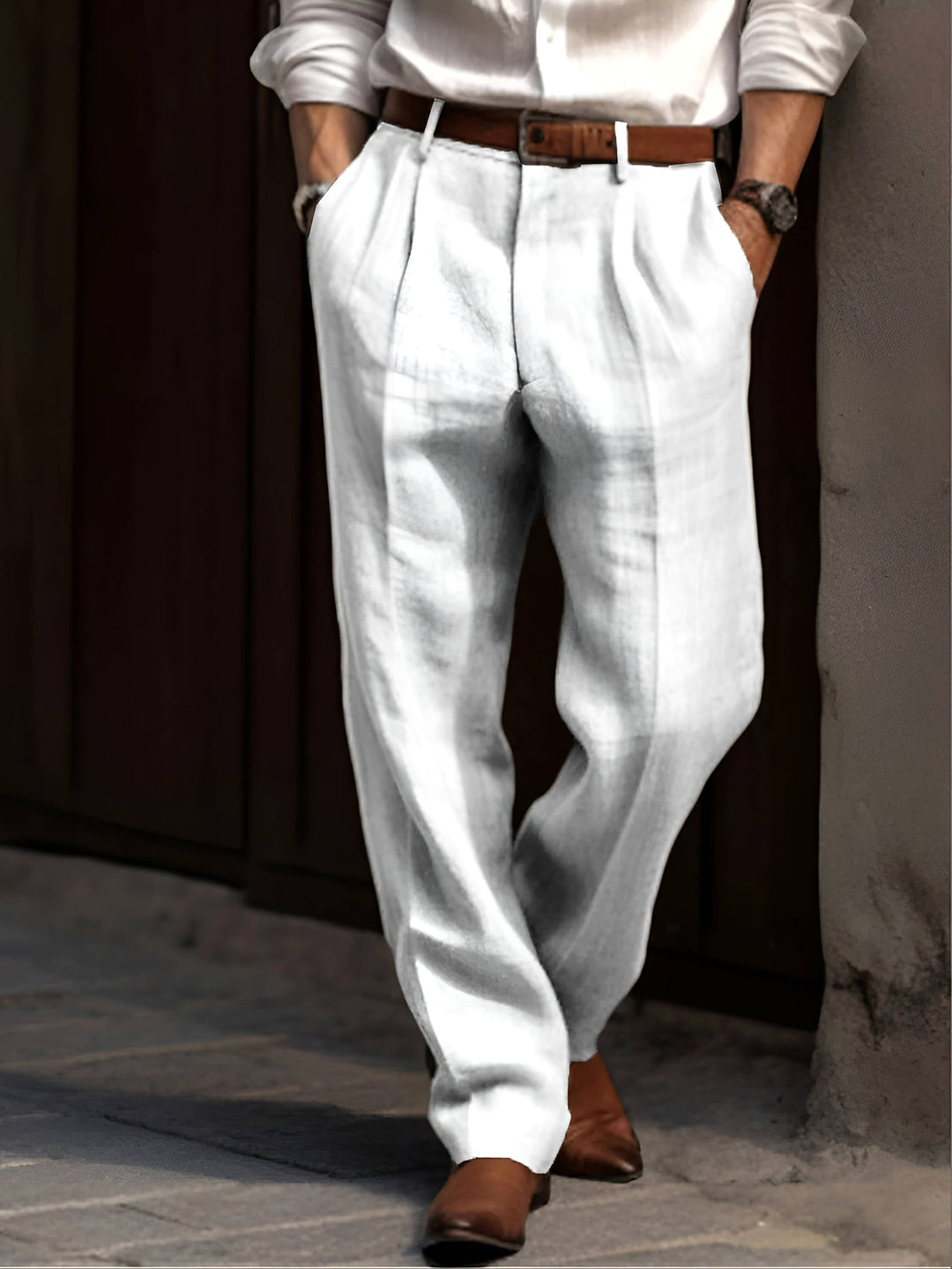 Bodhi | Men's Classic Pleated Trousers, Tailored Dress Trousers | The Shrader Sisters | White