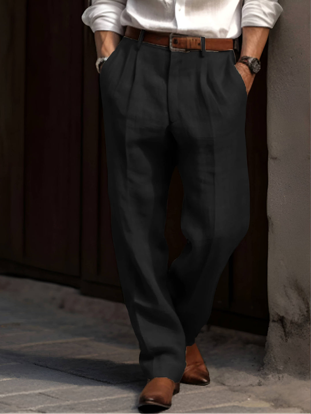 Bodhi | Men's Classic Pleated Trousers, Tailored Dress Trousers | The Shrader Sisters | Black