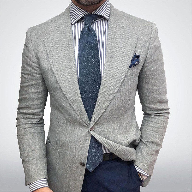 Brennan | Men's Tailored Blazer Jacket, Textured Smart Blazer Suit | The Shrader Sisters | Beige
