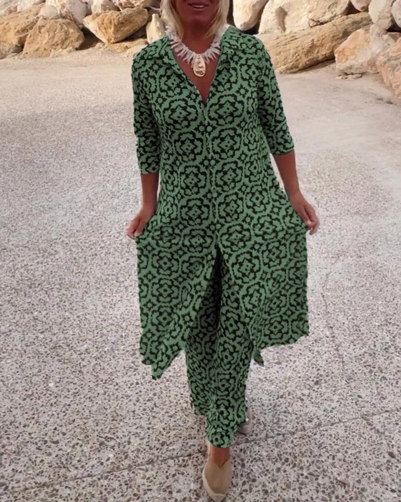 Brielle | Women's Button-Front Two-Piece Set - Groen