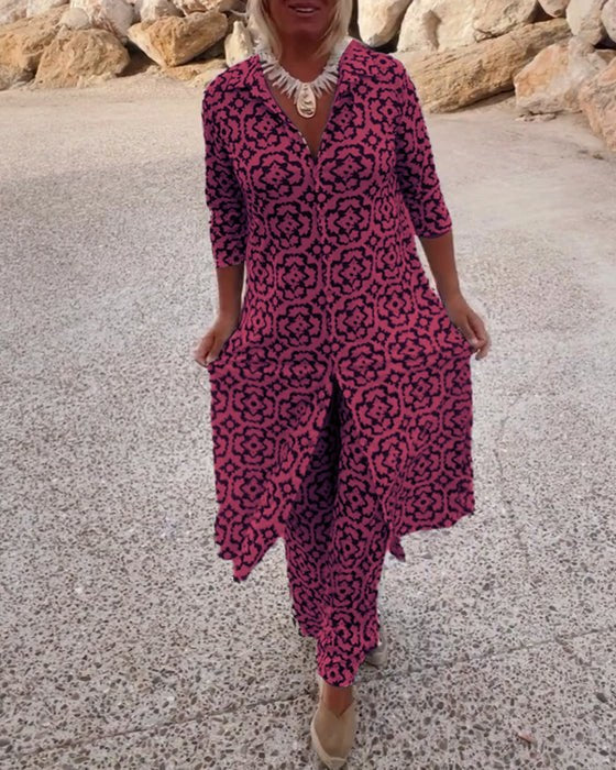Brielle | Women's Button-Front Two-Piece Set - Fuchsia