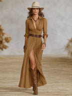 Brielle | Women's Button-Up Maxi Dress with Front Slit, Floor-Length Party Dress | The Shrader Sisters