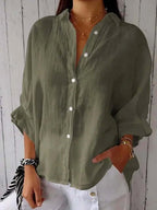 Brielle | Women's Linen Long Sleeve Blouse, Lightweight Summer Top for Holidays and Casual Wear, Lightweight Summer Top for Holidays and Casual Wear - Olijfgroen