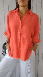 Brielle | Women's Linen Long Sleeve Blouse, Lightweight Summer Top for Holidays and Casual Wear, Lightweight Summer Top for Holidays and Casual Wear - Oranje