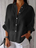 Brielle | Women's Linen Long Sleeve Blouse, Lightweight Summer Top for Holidays and Casual Wear, Lightweight Summer Top for Holidays and Casual Wear - Zwart