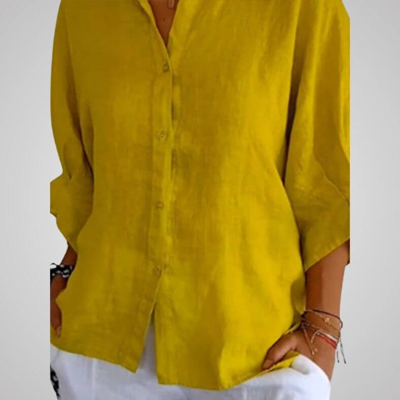Brielle | Women's Linen Long Sleeve Blouse, Lightweight Summer Top for Holidays and Casual Wear, Lightweight Summer Top for Holidays and Casual Wear - Geel