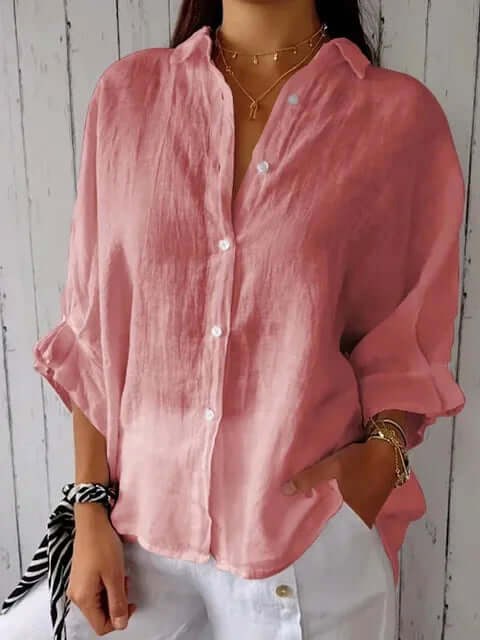 Brielle | Women's Linen Long Sleeve Blouse, Lightweight Summer Top for Holidays and Casual Wear, Lightweight Summer Top for Holidays and Casual Wear - Roze