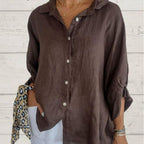 Brielle | Women's Linen Long Sleeve Blouse, Lightweight Summer Top for Holidays and Casual Wear, Lightweight Summer Top for Holidays and Casual Wear - Bruin