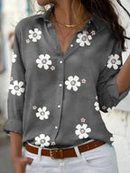 Brittany | Women's Floral Print Blouse, Lightweight Summer Top for Holidays and Casual Wear, Lightweight Summer Top for Holidays and Casual Wear - Grey