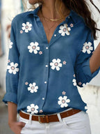 Brittany | Women's Floral Print Blouse, Lightweight Summer Top for Holidays and Casual Wear, Lightweight Summer Top for Holidays and Casual Wear - Blue
