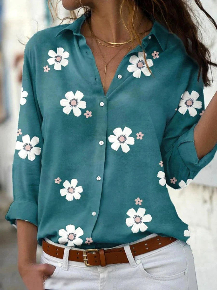 Brittany | Women's Floral Print Blouse, Lightweight Summer Top for Holidays and Casual Wear, Lightweight Summer Top for Holidays and Casual Wear - Green