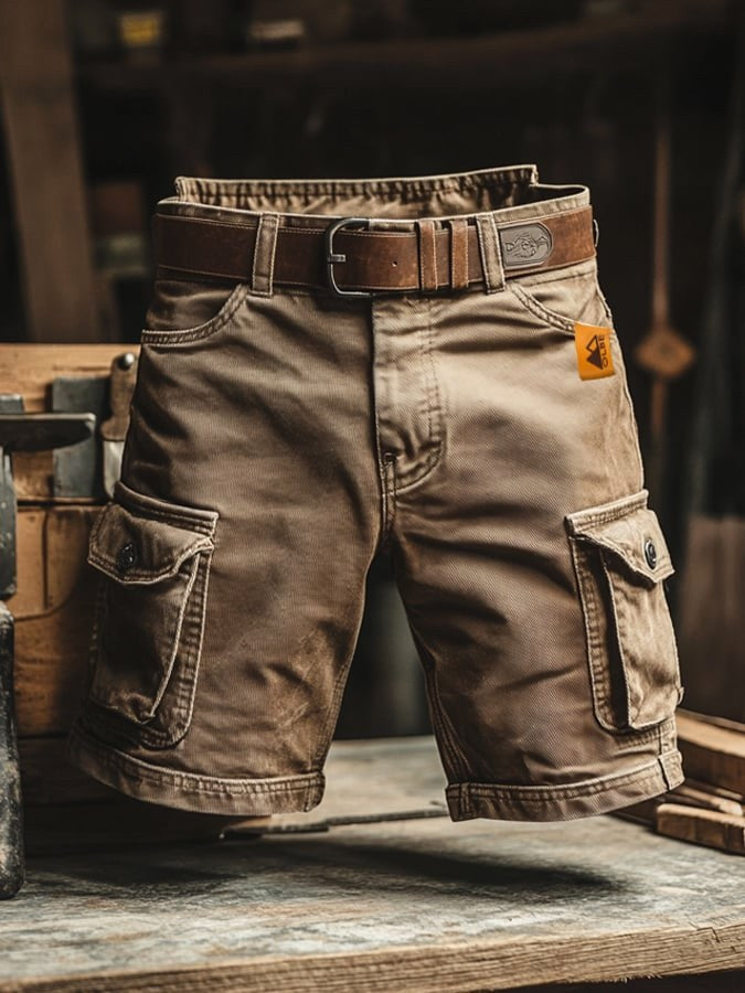 Brodie | Men's Vintage Cargo Shorts, Relaxed Fit Utility Shorts | The Shrader Sisters | Black