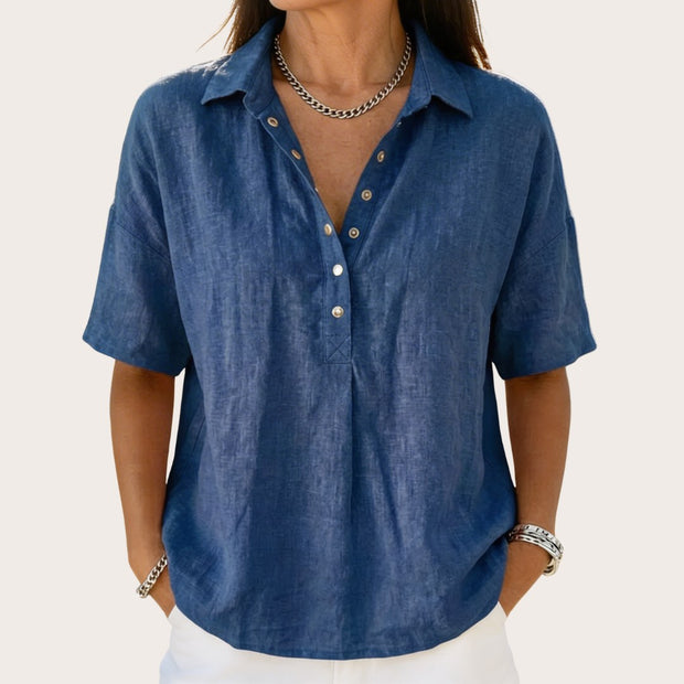 Bronte | Women's Button-Up Collar Shirt, Casual Cotton Blouse | The Shrader Sisters | Khaki