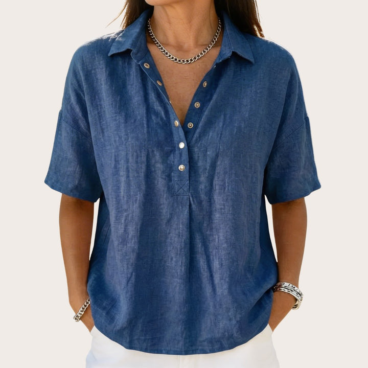 Bronte | Women's Button-Up Collar Shirt, Casual Cotton Blouse | The Shrader Sisters | Khaki
