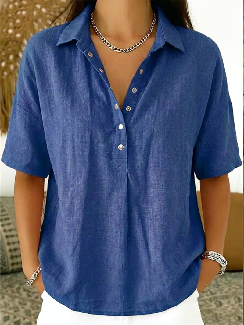Bronte | Women's Button-Up Collar Shirt, Casual Cotton Blouse | The Shrader Sisters | Green