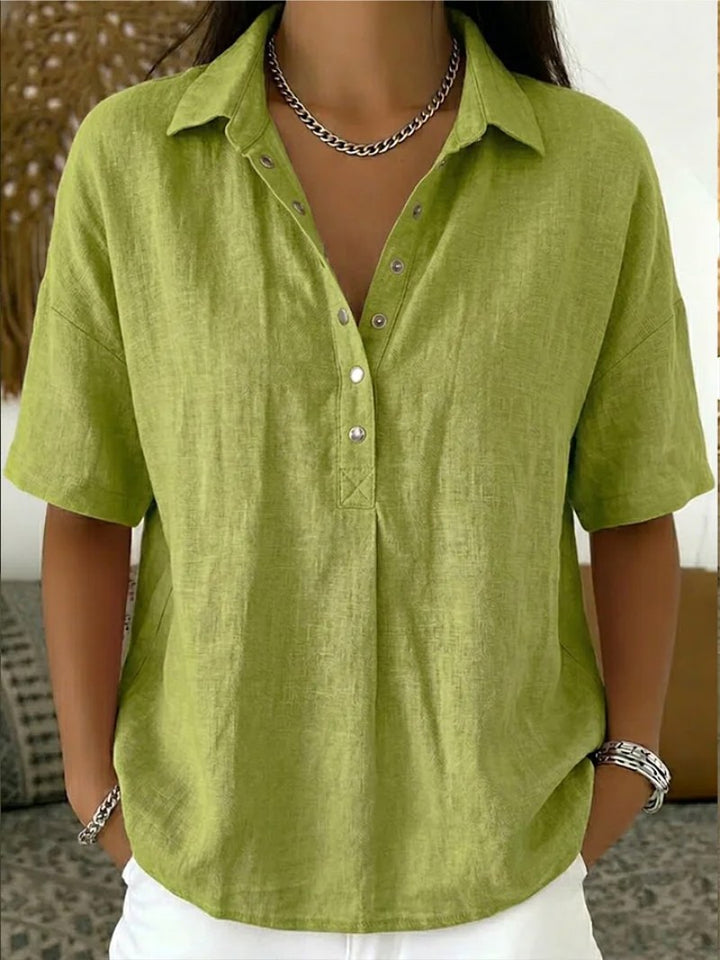 Bronte | Women's Button-Up Collar Shirt, Casual Cotton Blouse | The Shrader Sisters | Light Blue
