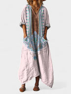 Brooke | Women's Cotton Boho Print Maxi Dress, Lightweight Summer Dress for Holidays and Resort Wear, Lightweight Summer Dress for Holidays and Resort Wear - Light Pink