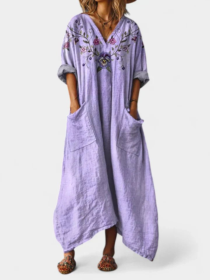 Brooke | Women's Cotton Boho Print Maxi Dress, Lightweight Summer Dress for Holidays and Resort Wear, Lightweight Summer Dress for Holidays and Resort Wear - Purple
