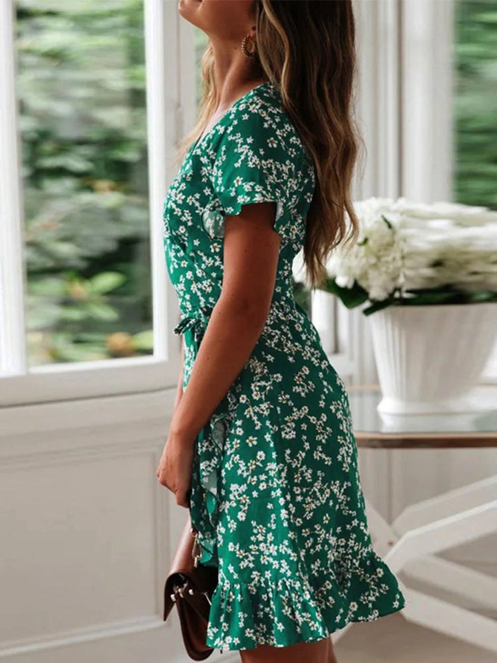 Brooke | Women's Floral Wrap Mini Dress - Navy Blue
