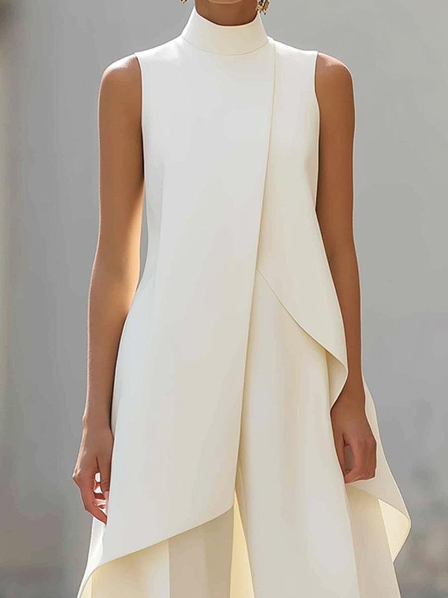 Brooke | Women's High-Neck Asymmetric Top Two-Piece Set, Wide-Leg Trouser Suit | The Shrader Sisters | Negro