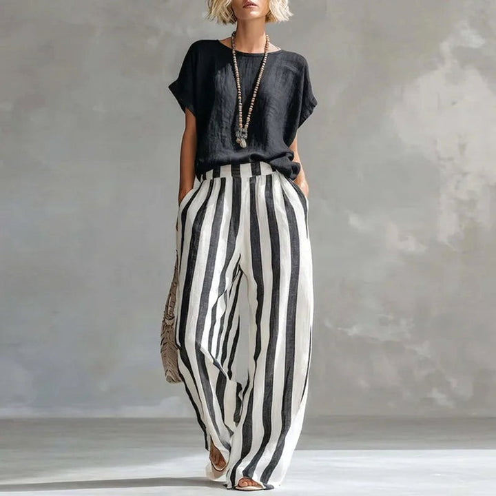 Brooke | Women's Linen Summer Two-Piece Set - Black