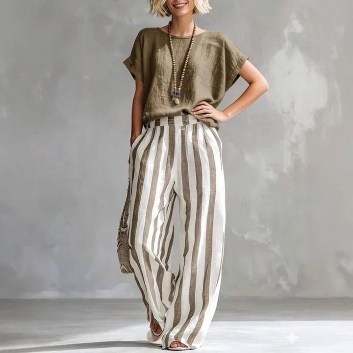 Brooke | Women's Linen Summer Two-Piece Set - Khaki