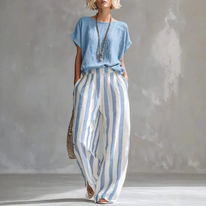 Brooke | Women's Linen Summer Two-Piece Set - Sky Blue