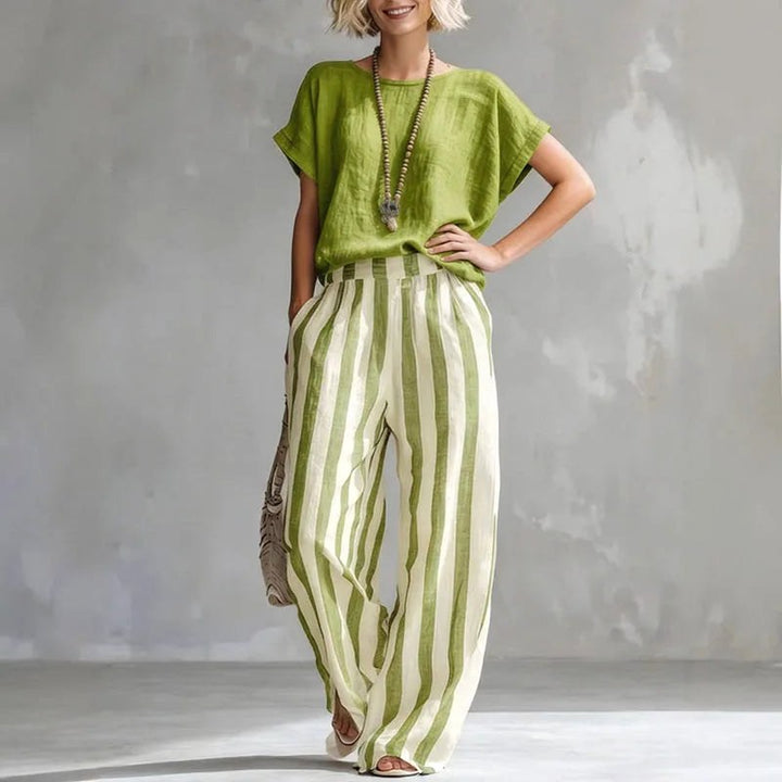 Brooke | Women's Linen Summer Two-Piece Set - Dark Blue